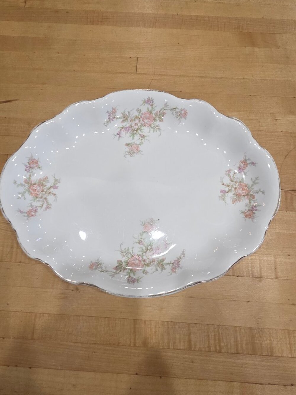 Vintage Homer Laughlin Hudson Pink Rose 13 Inch Oval Serving Platter Gilt Rim As